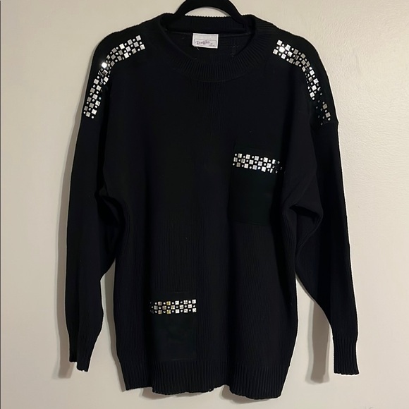 Rouffles by Sheila Vintage Crewneck Cotton Sweater Faux Suade Geometric Patterns - Picture 1 of 6